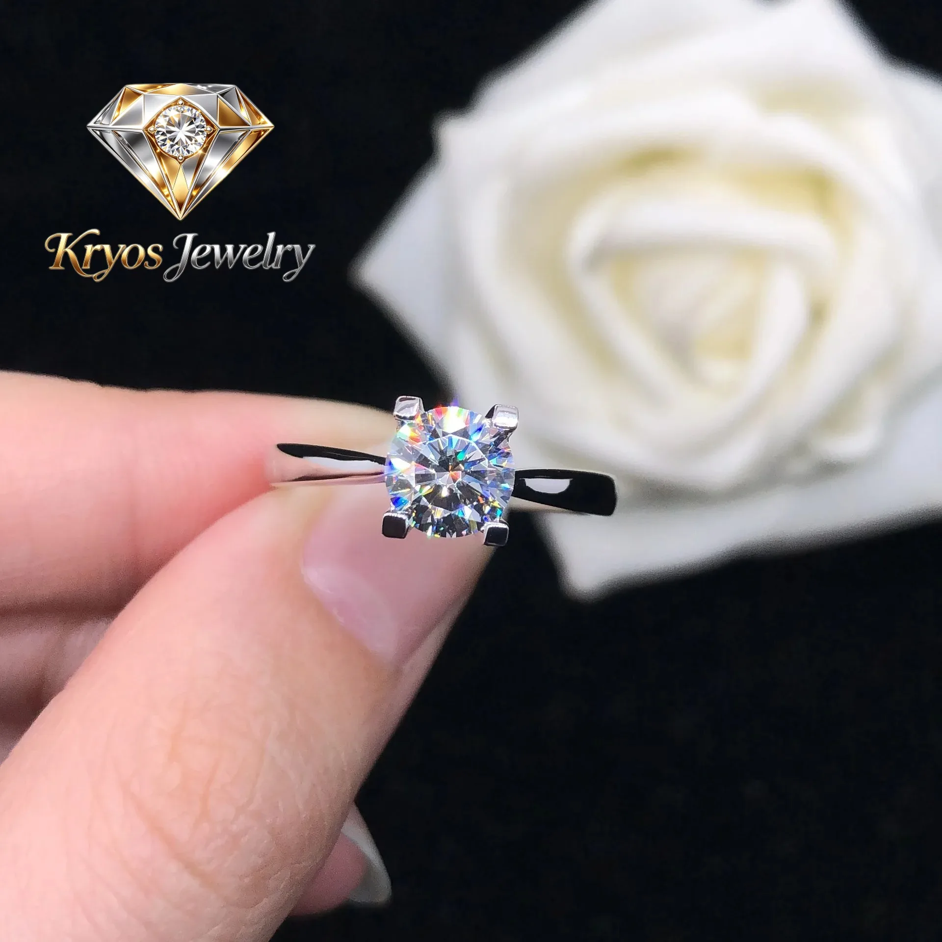 

Kryos Jewelry Classic 4-Prong 1ct Moissanite Ring for Women - PT950 Platinum, Solid Craft, Sleek Silhouette, Understated Luxury