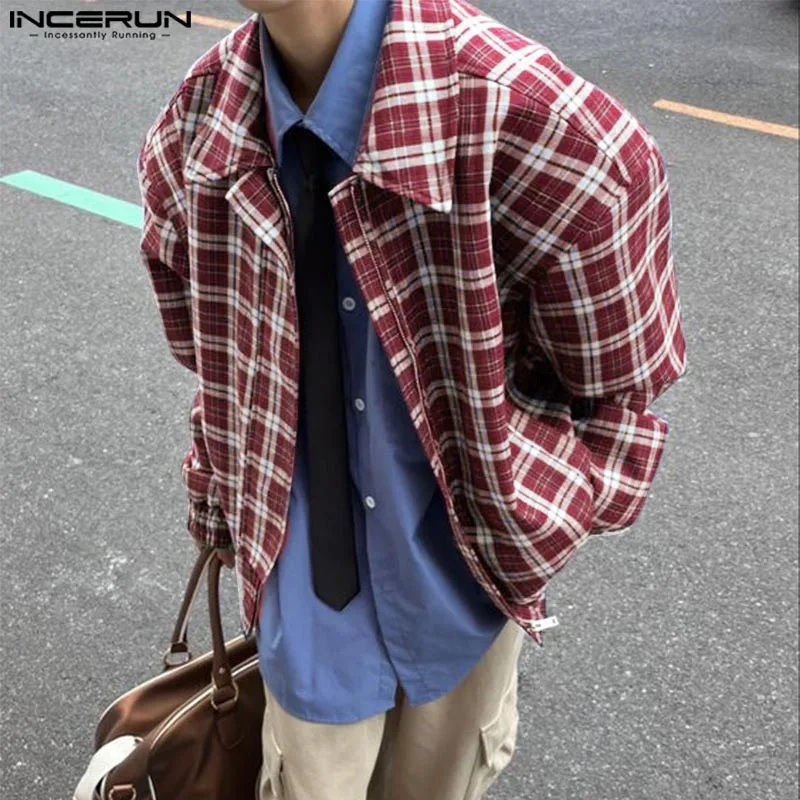 INCERUN Top 2025 Camicie di design silhouette scozzese da uomo di moda stile coreano Casual Streetwear Vendita calda Camicetta con risvolto a maniche lunghe