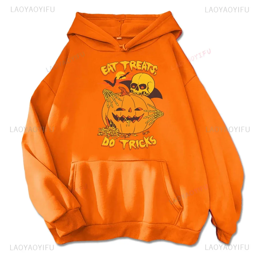 Hallowmas All Saints Day Eat Treats Do Tricks Streetwear Hoodie Warm and Windproof Harajuku Cute Cartoon Graphic Couple Hoodies