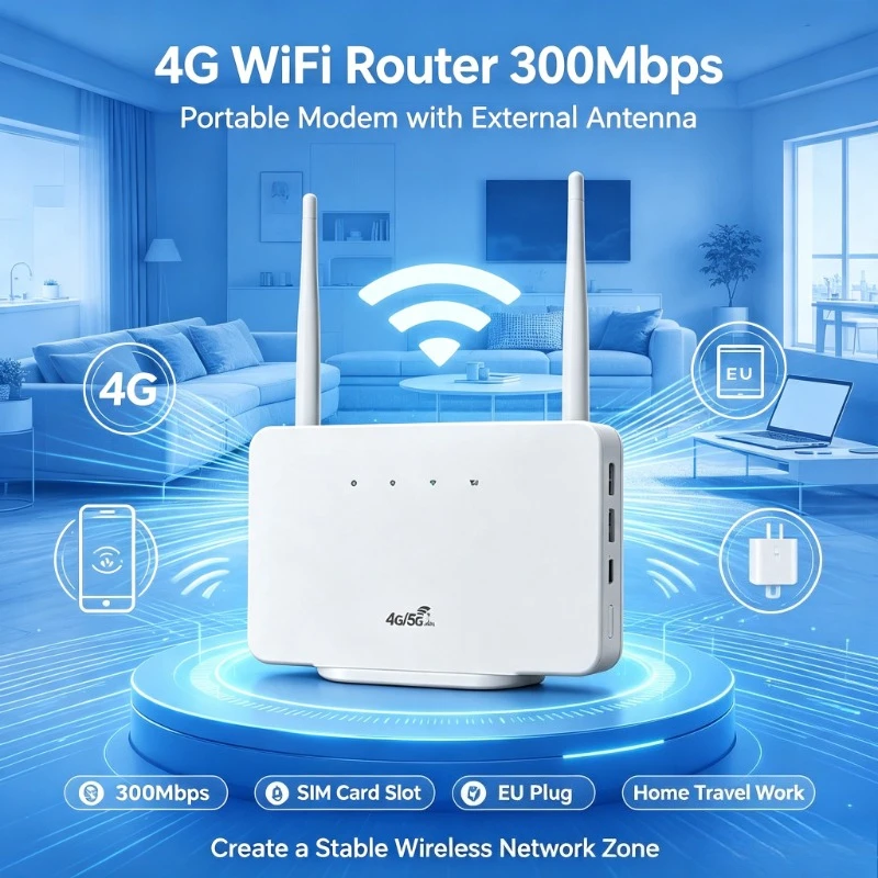 ポータブル4gモデム-ホームオフィス用-300mbps-外部アンテナ-euプラグ-ネットワーク機器