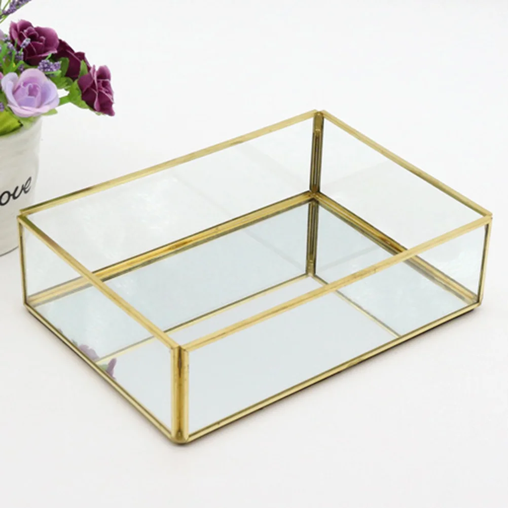 

1Pcs Four-Sided Copper Glass Jewelry Box Chic Elegant Storage Display Container for Rings Necklaces Bracelets Earrings Perfect