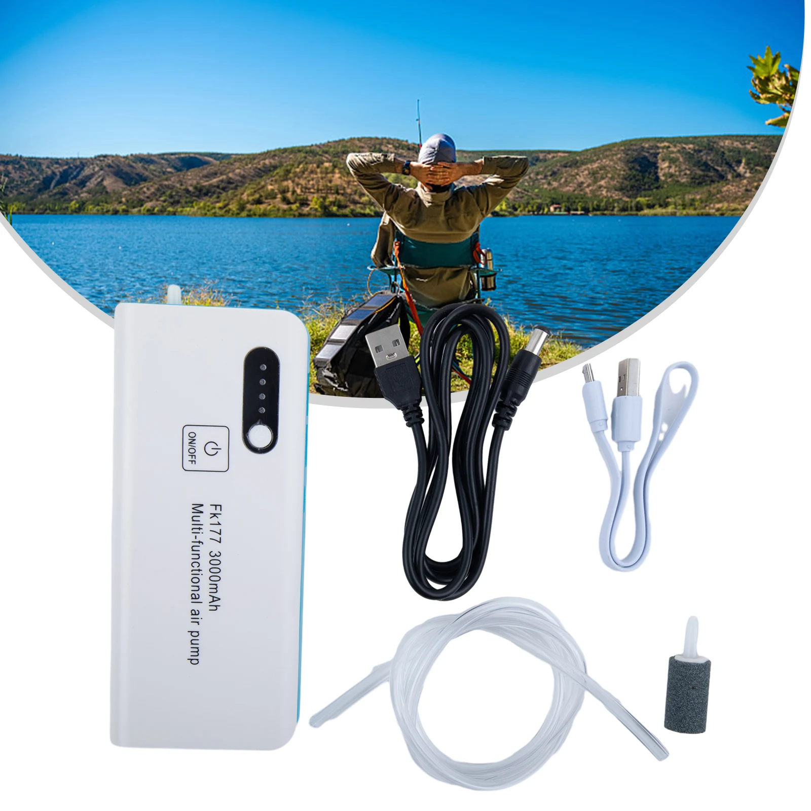 

1 шт. аэратор оксигенации для рыбалки, перезаряжаемый тихий мобильный кислородный насос с USB-портом для ведра для живой приманки, аксессуары для воздушного насоса