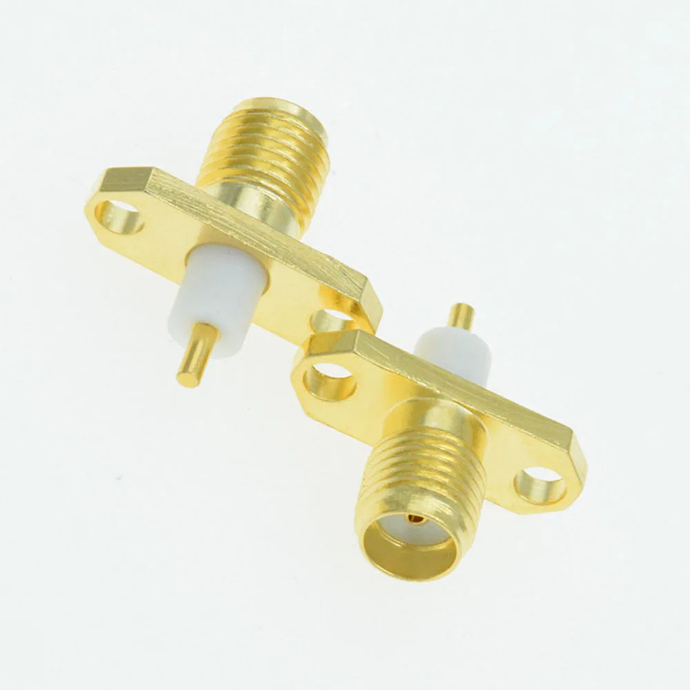 100PCS Gold SMA  Female PTFE With 2 Holes Flange Solder ADAPTER Connector