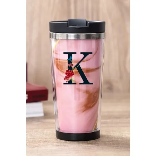 Gift Shop K Letter Pink Marble Thermos Cup