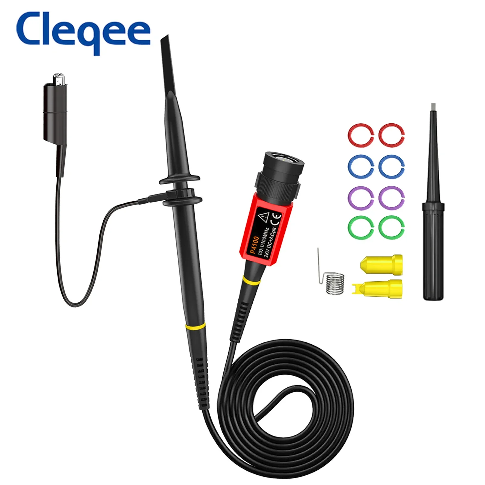 Cleqee P4100 High Voltage Oscilloscope Probe 100:1 2KV 100MHz 100X Safety BNC Connector for Oscilloscope Adjustable attenuation