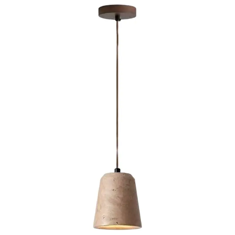 【VALUE MONEY】Yellow Travertine Stone LED Light Pendant Lamp For Living Room Dining Table Interior Retro Wood Hanging Fixture