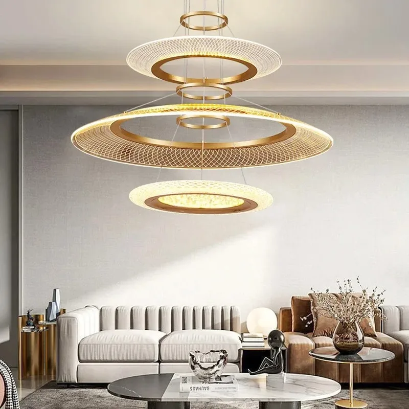 Modern LED Screw Living Room Chandelier Luxury Ring Villa Pendant Lamp Atmosphere Kitchen Island Art Decoration Lighting Fixture