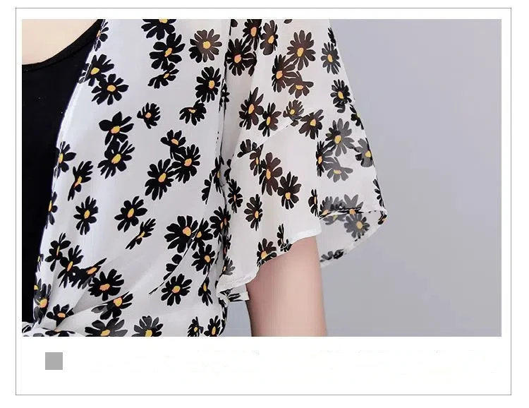 女性用プリント日焼け止め服、女性用シフォントップス、多用途の小さなショールジャケット、薄いスタイル