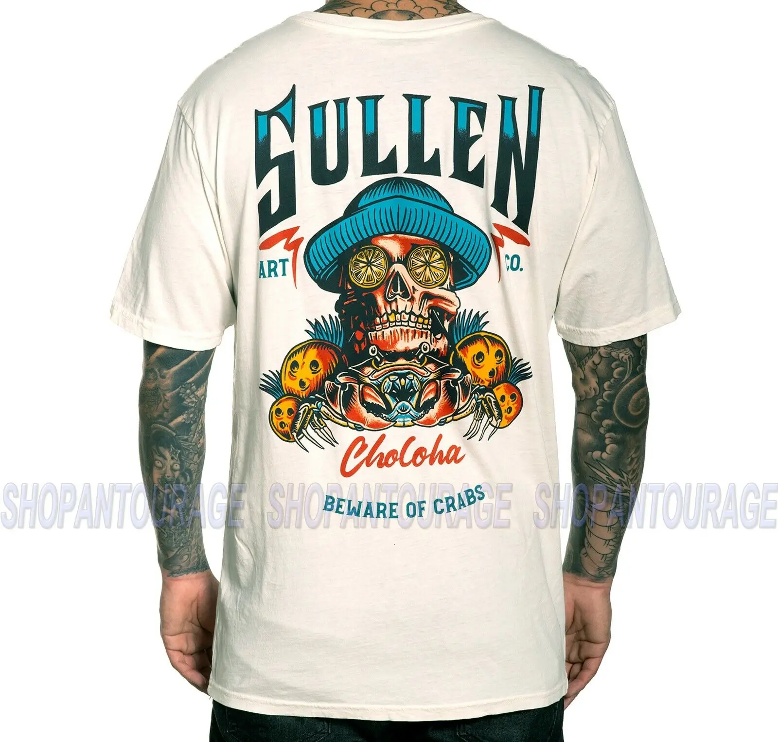 Sullen Crabs White SCM3299 New  Tattoo Skull T shirt For Men long or short sleeves