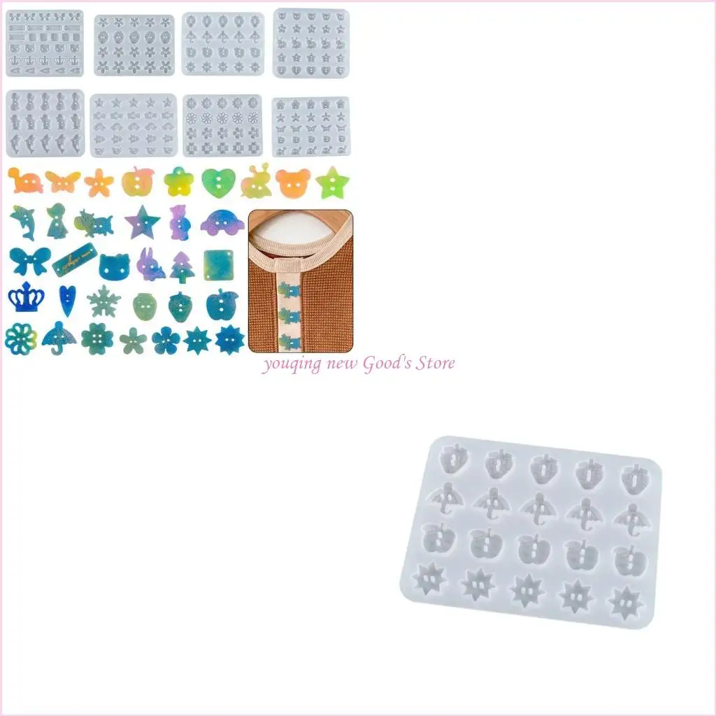 

57QA Resin Molds Silicone Buttons Fruit Flowers Silicone Mold for Epoxy Resin Casting