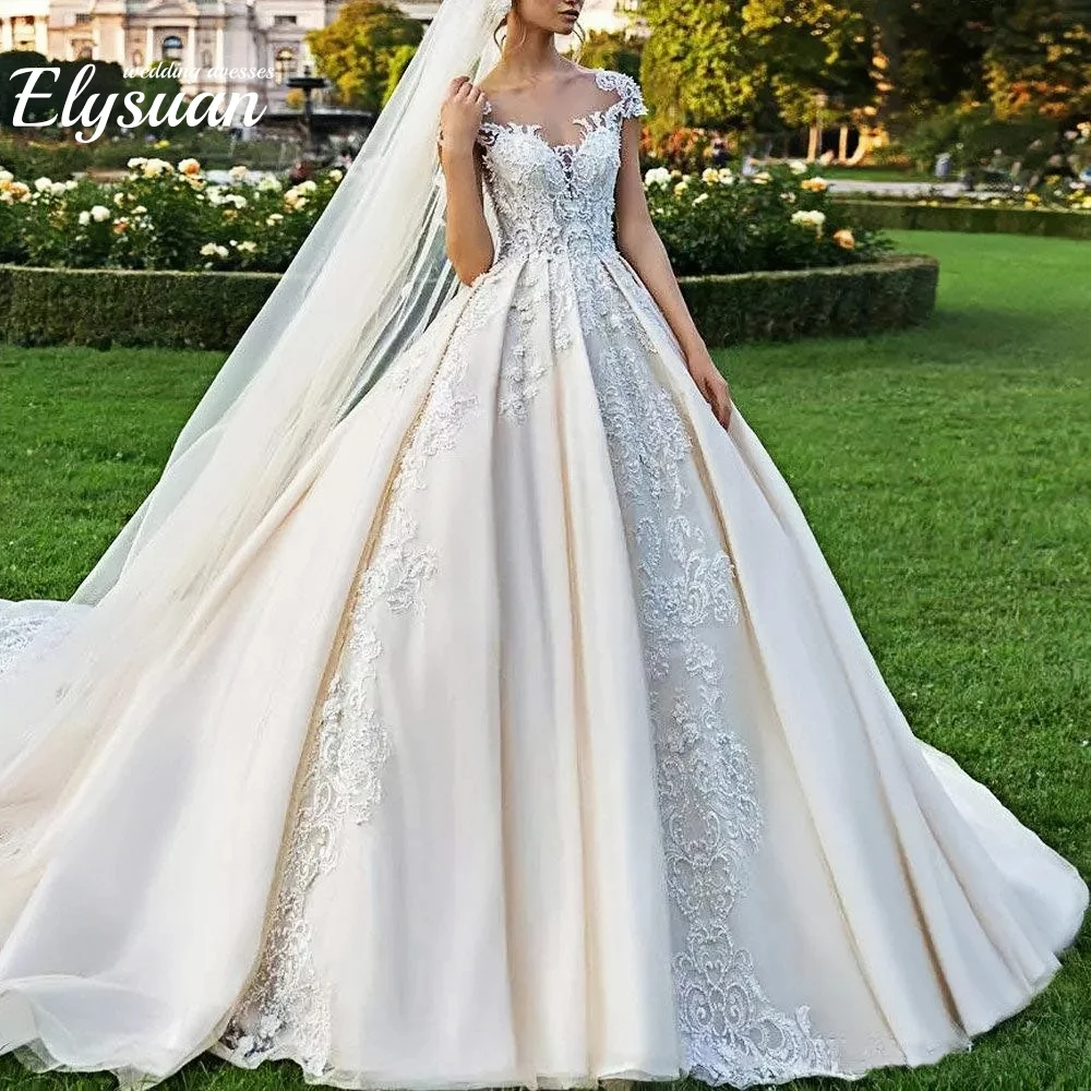 Customized Vintage Satin Ball Gown Wedding Dress With 3D Flower Floor Length Elegant White  Ivory Wedding Dress Bohemian Vestid