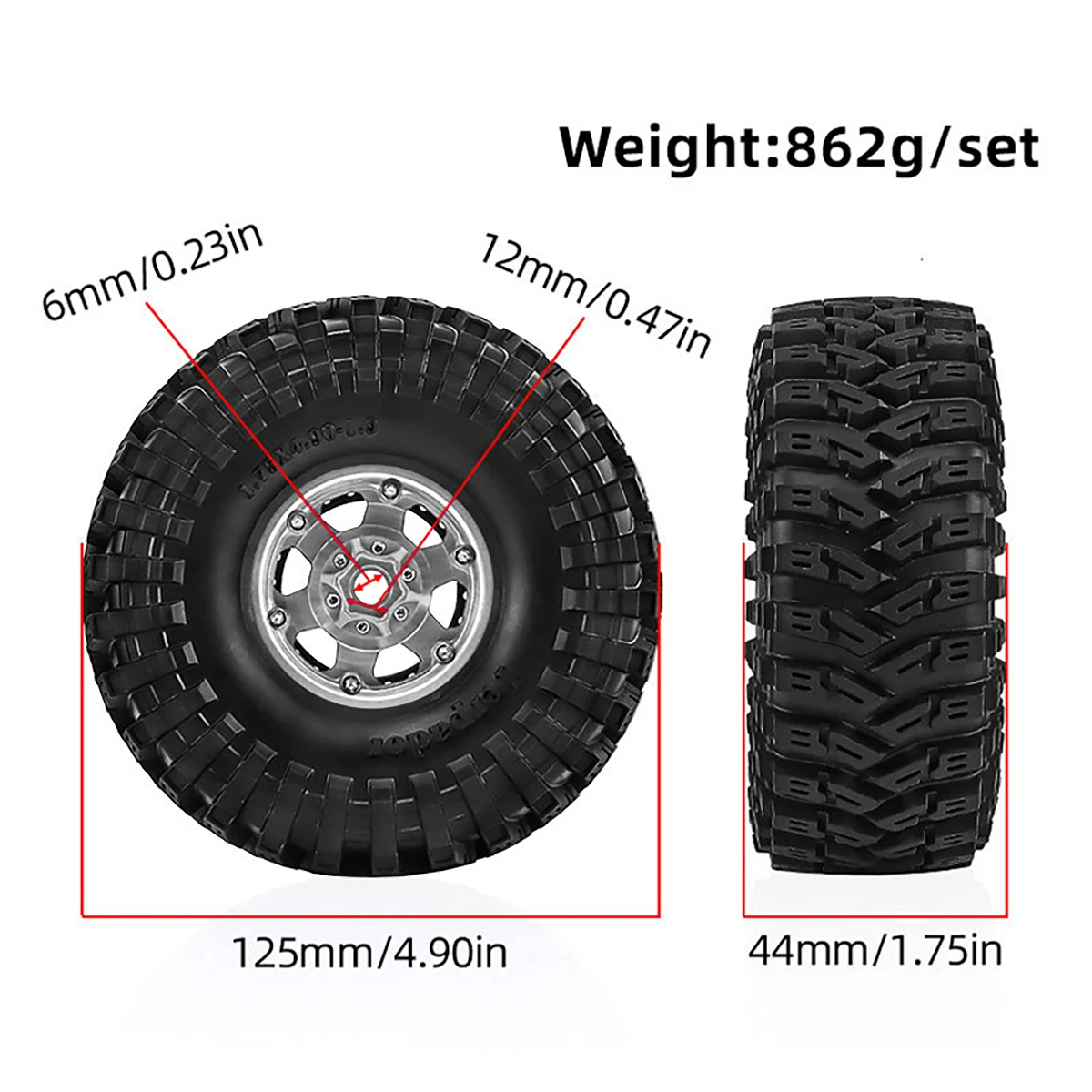 1.9-inch Beadlock Wheel Hub & Tire Set for 1/10 Axial SCX10 TRX4 TRX6 GEN7/8 90046 CC01 D90 D110 RC Crawler Upgrade Parts