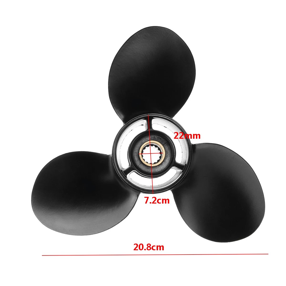 Aluminum Outboard Propeller 362B641080 For Tohatsu-Mercury 9.9-20HP 9.25 x 9.8 14 Spline Tooth 3 Blades Standard Rotation Black