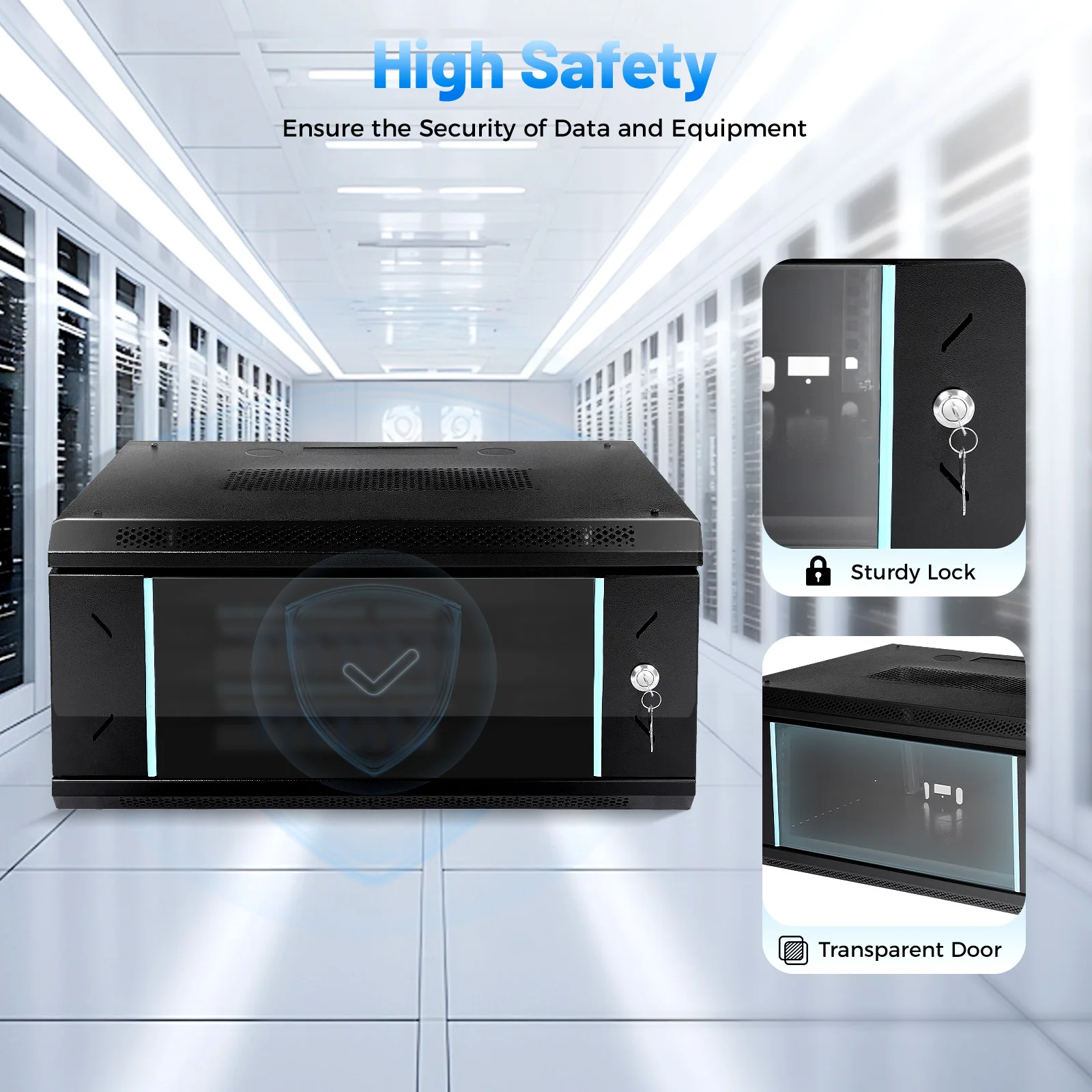 خزانة خادم مثبتة على الحائط 4U، سعة تحميل 110 رطل، قفل آمن مع مفتاحين، رف تثبيت على الحائط موفر للمساحة لأجهزة التوجيه/الخادمات