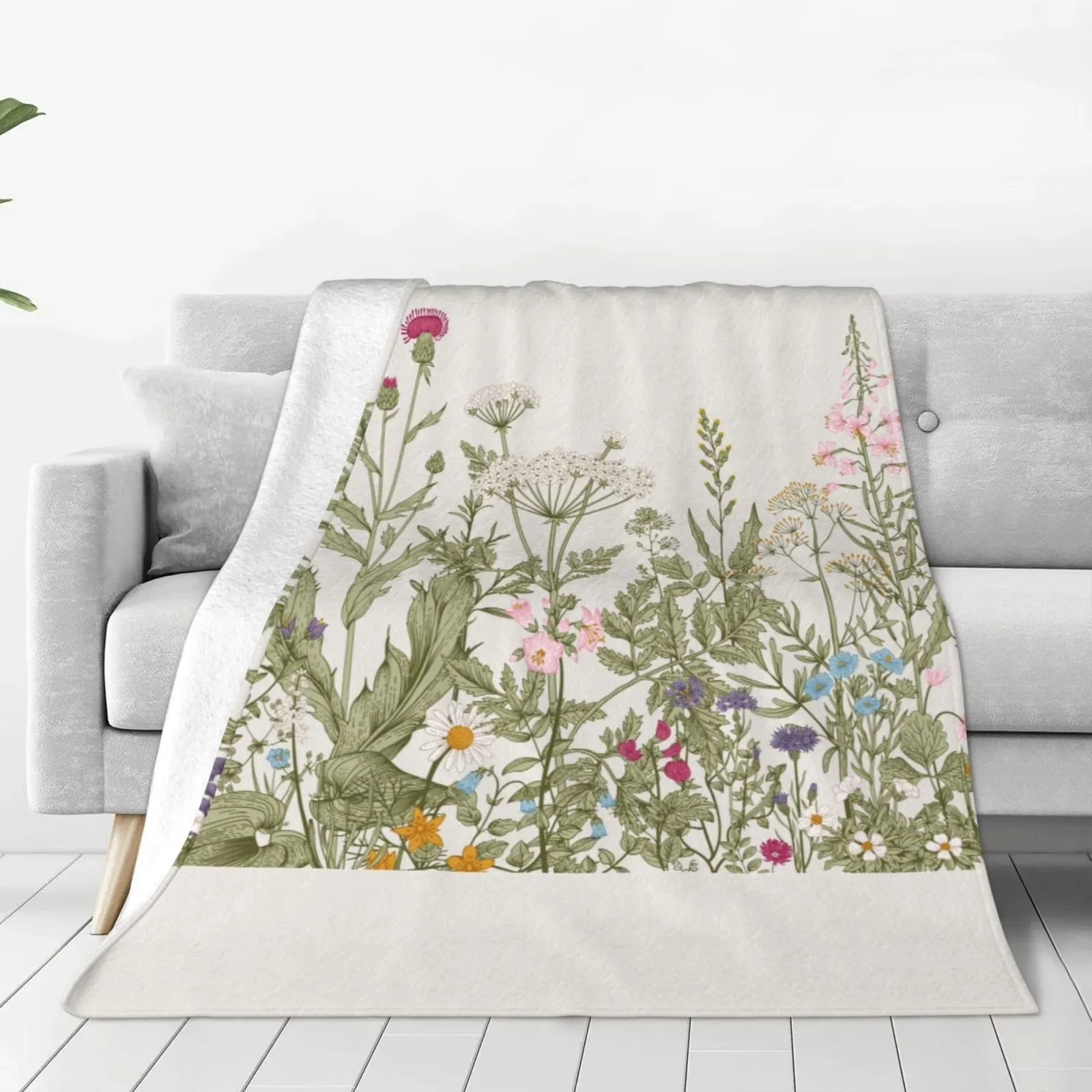 

Wildflowers Herbs Print Flannel Fleece Throw Blanket Soft Plush for Sofa Couch