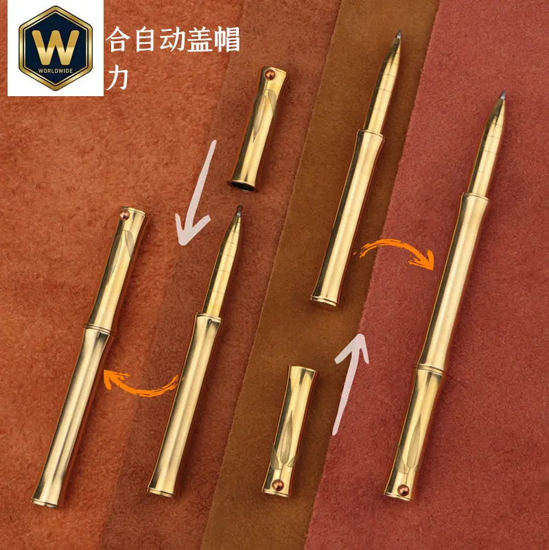 For Zaitang Z13 Yazhu Pure Brass Bamboo Joint Pen, Magnetic Auto-Capping Gel Signing Pen, Stress-Relief Creative Stationery