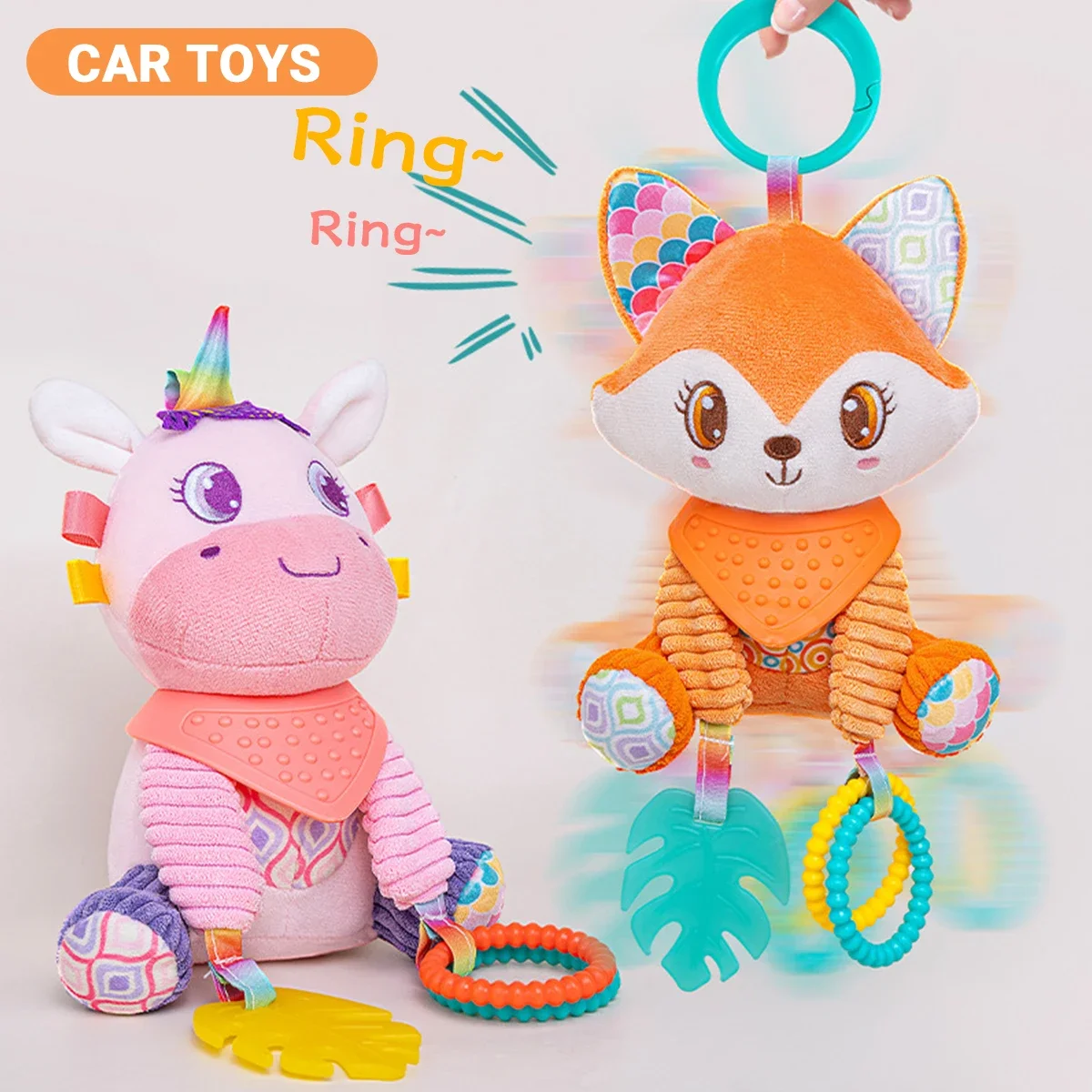 Morbido appeso increspato stridulo apprendimento sensoriale giocattoli passeggino seggiolino auto culla animale carillon di vento con massaggiagengive ragazzi ragazze