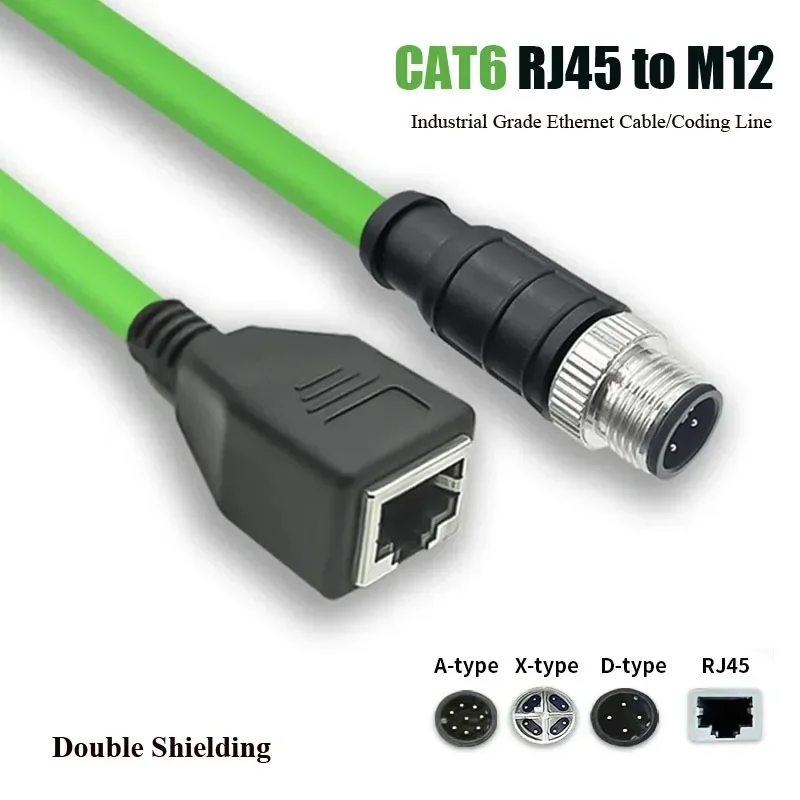 CAT6 RJ45 to M12 Connector Cable Waterproof Gigabit Ethernet Extension Cable M12 4Pin D-type 8Pin X-type Male A-code Connector