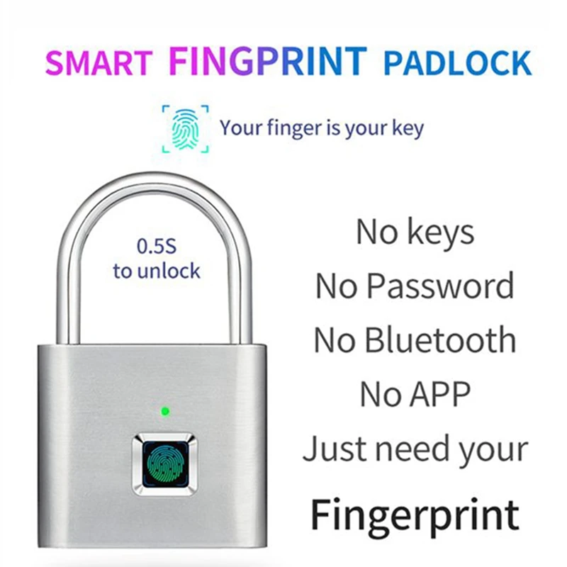 Fingerprint Padlock Set Kit Portable Anti-Theft USB Charging Fingerprint Lock Kit For Lockers, Suitcases, Backpacks Etc Can