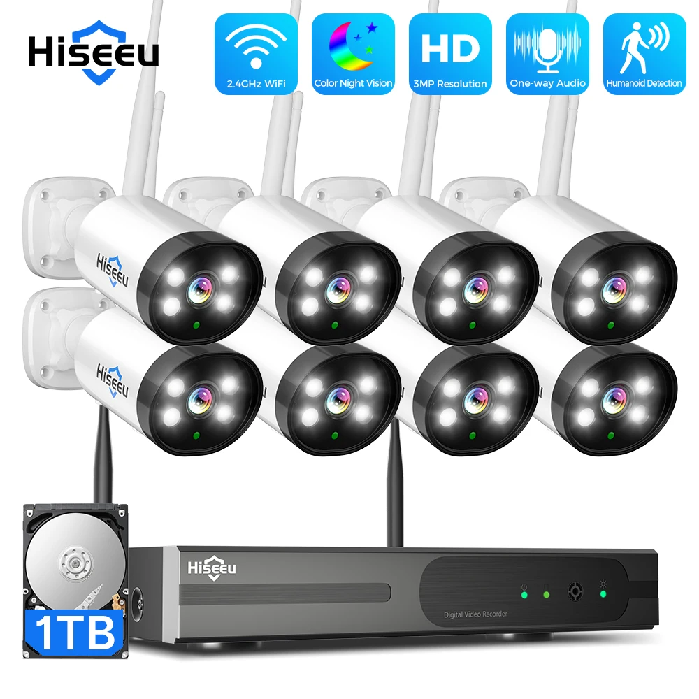 

Hiseeu 10CH NVR 3MP WiFi CCTV System Kit Human Detection IR Night Vision Outdoor Wireless IP Cameras Video Surveillance Kit