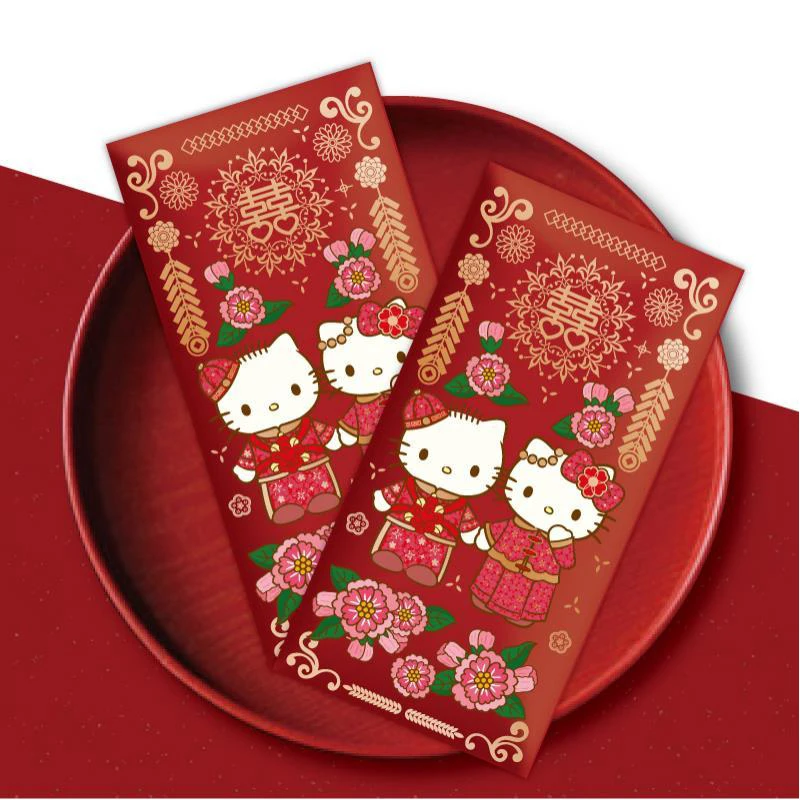 10Pcs Kawaii Sanrio Red Packet Bags Hello Kittys Accessories Cute Wedding Celebration Red Envelope Good Luck Toys for Girls Gift