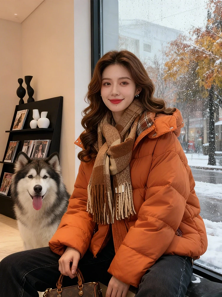 

Korean Sle Thiened Fce Women's Jaet Loose Faionable Winter Cotton down Coat ort Zipper Closure Color