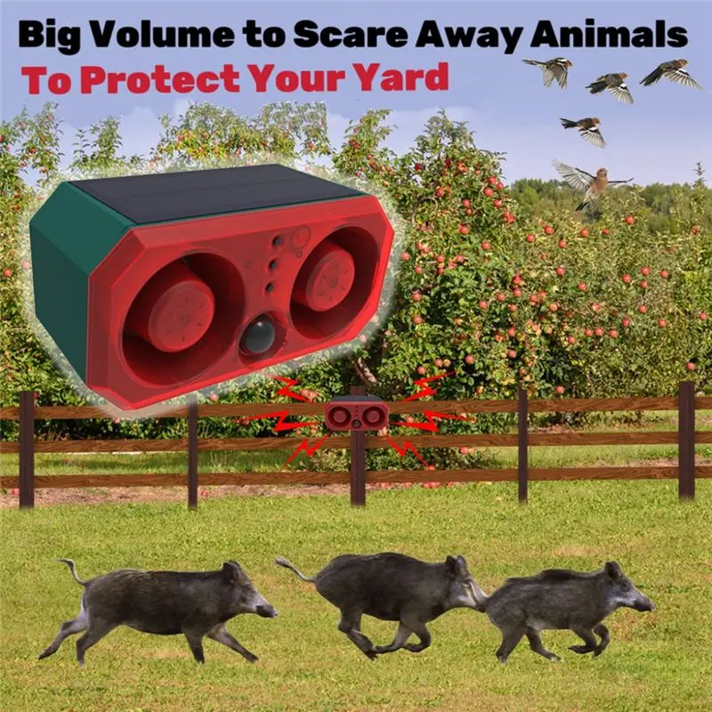 A29F-New Super Loud Volume Solar Alarm Animal Repeller 2 Speakers Recording Motion Detection Alarm Sensor Flash Induction