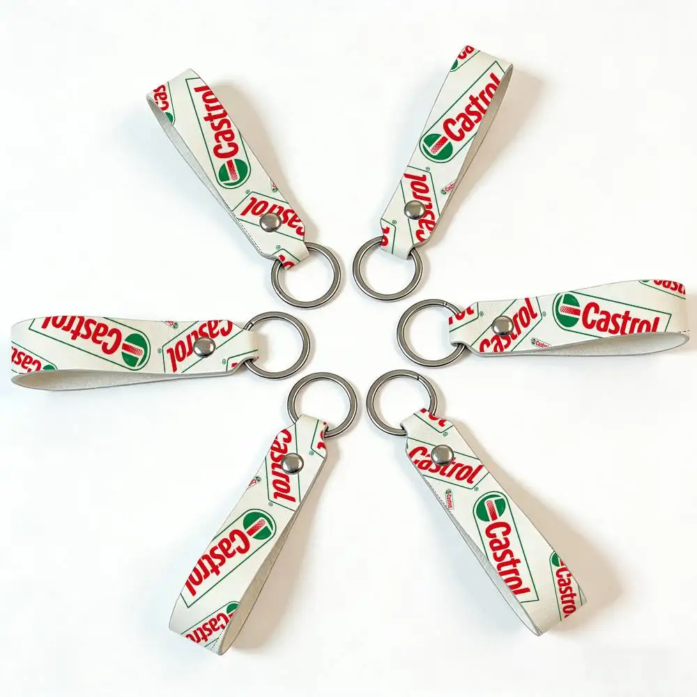 Fashion Castrol PU Leather Motorcycle Keychain Universal Motorbike Key Ring Holder For Riders Men Gift