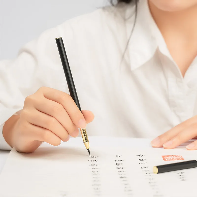 New Chinese Calligraphy Practice Metal Rod Brush Pen Style Small Kai Writing Soft Hair Self Absorbing Ink Wolf Hair Soft Hair