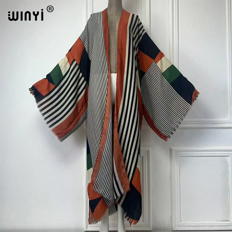 WINYI Africa summer fashion kimono maxi dress beach cover up women Cardigan boho sexy coat Geometric print kaftan beach outfits