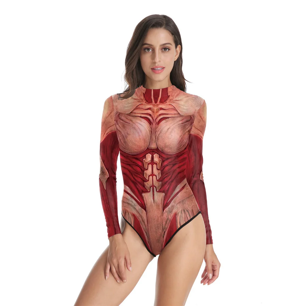 

Iootiany Red Extreme Muscle Print Shorts Suit Adult Halloween Cosplay Women Summer Beachwear Swimsuit Sportswear Sexy Bodysuit