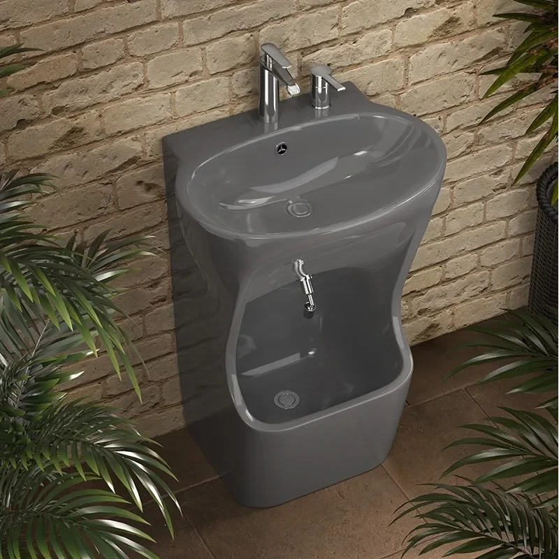 Modern Minimalist Ceramic Column Basin Single Hole Integrated Sink for Bathroom Vanity Outdoor Patio Garden Washbasin Decor