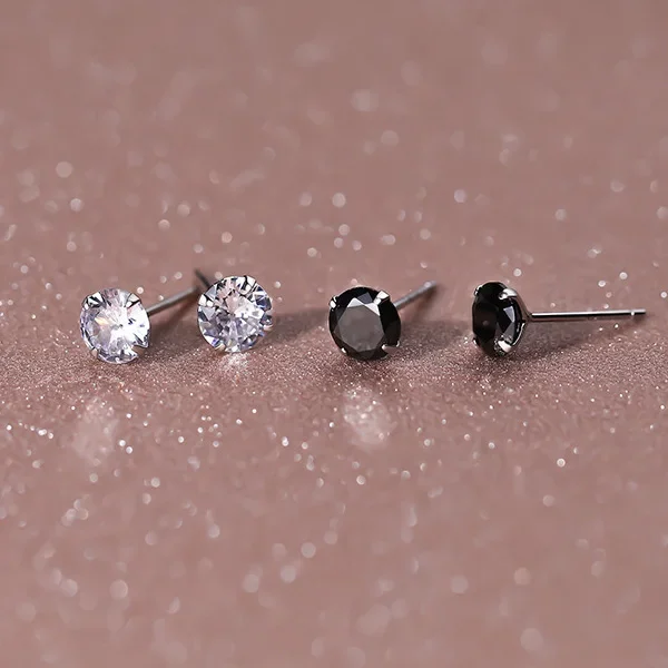 INZATT Real 925 Sterling Silver Round Zircon Mini Stud Earrings For Women Classic Fine Jewelry Ear Piercing Accessories