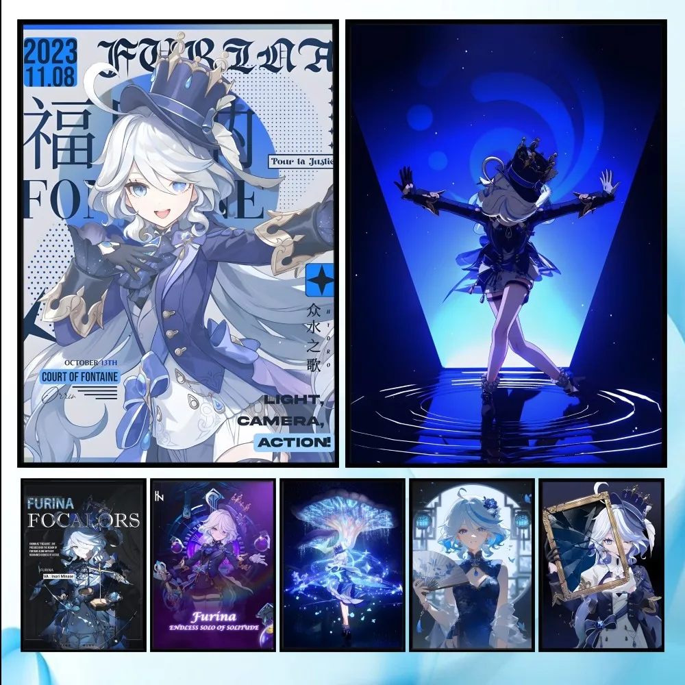 Genshin Impact Furina Foutiane Anime-Poster, HD-Kunst, klebrige Wand, wasserdicht, für Zuhause, Wohnzimmer, Schlafzimmer, Bar, ästhetische Dekoration