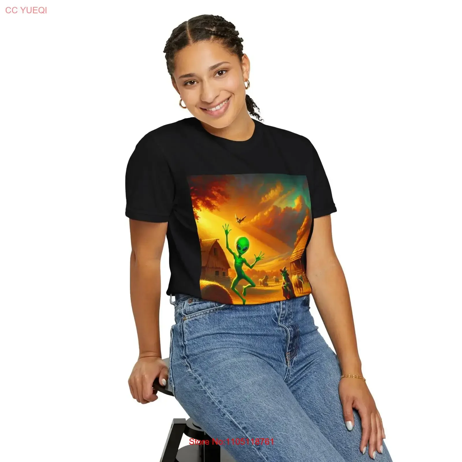 Alien Goblin Fantasy T shirt Renaissance Painting Vibrant Colors vintage Washed Unisex Stretched Versatile Soft Stylish homme