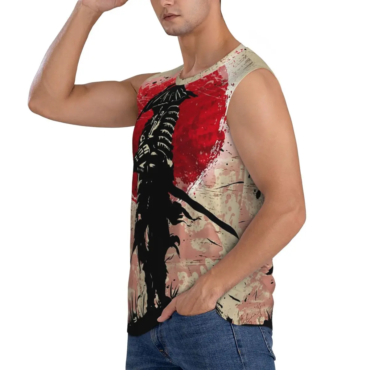 Japanese Art Samurai Fighter Bushido Men Sleeveless Tank Tops Quick Dry Breathable Gym Fitness Running Summer Casual Sport Vest