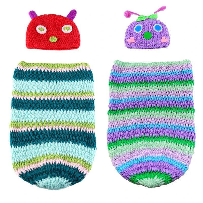 

Newborn Photo Costume Knitting Hat Sleep Sack Photo Clothes Photo Props Crochet Outfit