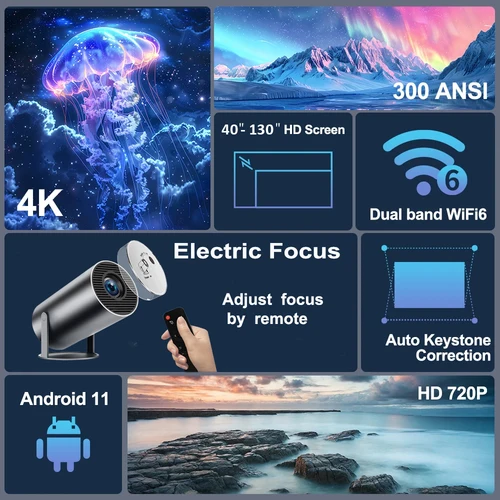 Imagen 2 del producto DITONG HY300 Plus proyector Android 4K 1280*720P Video cine al aire libre portátil al aire libre hogar hd led proyector hy300 pro actualizado