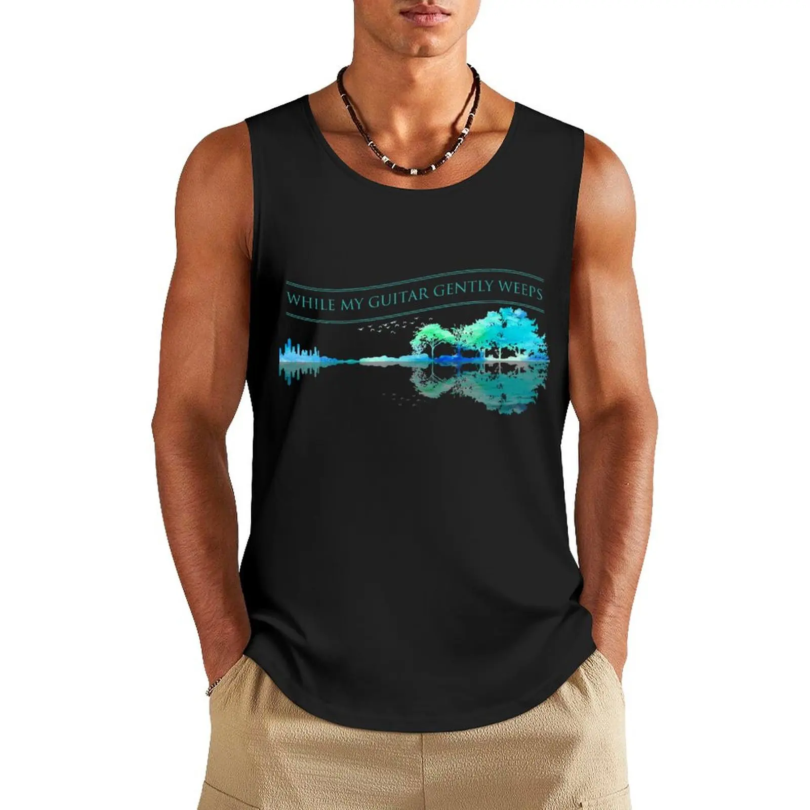 While My Guitar Gently Weeps - Guitar Artwork Nature Tank Top man vest Men's singlets