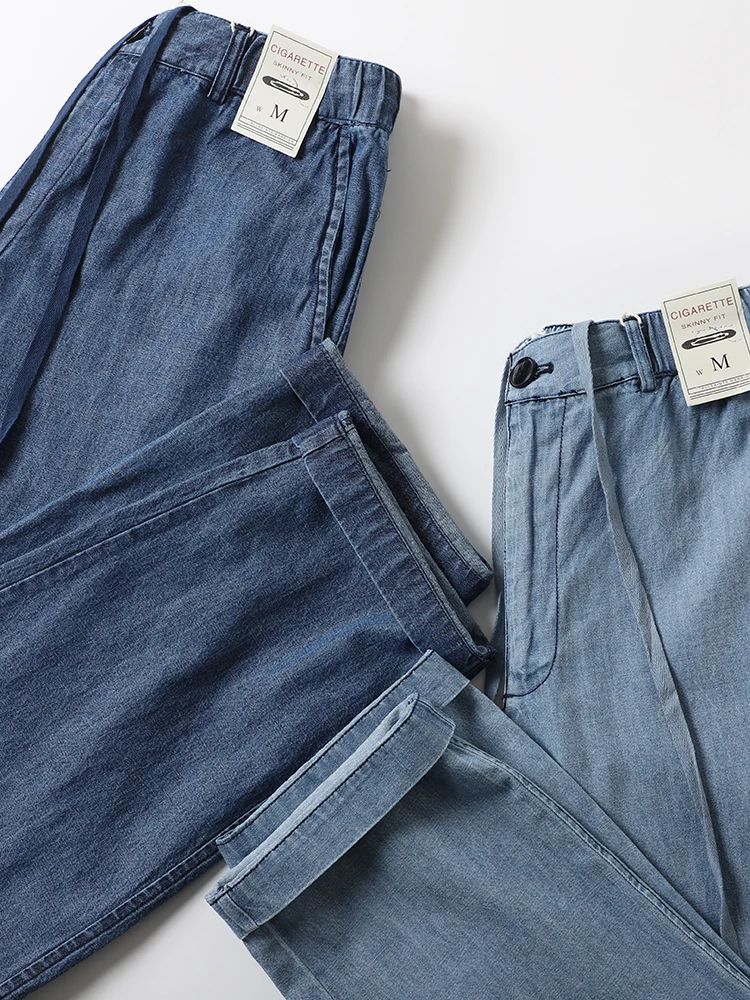 

Брюки из смесового хлопка и льна, повседневные, прямого кроя, тонкие, удобные, дышащие, из выстиранного денима, длинные, для молодых мужчин