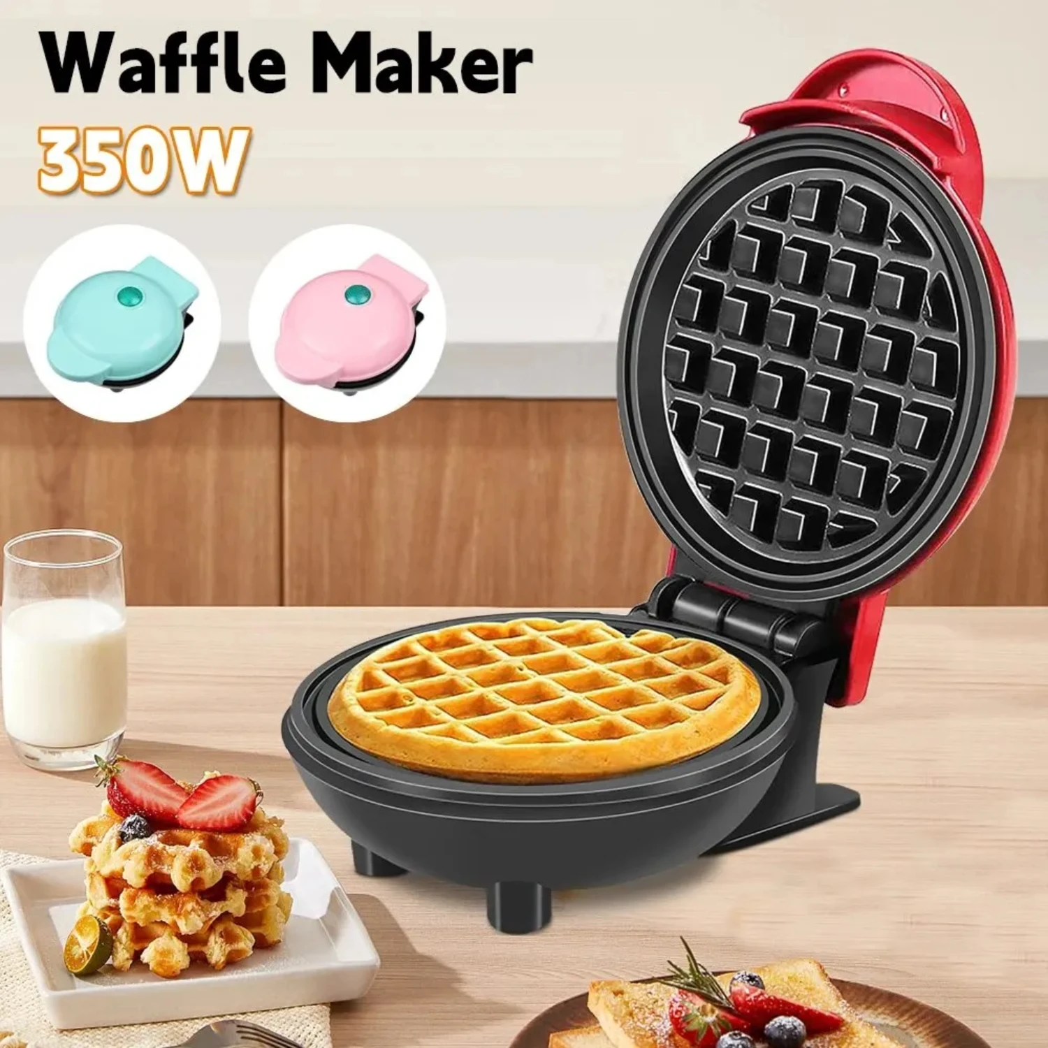 Nuova Mini macchina per la colazione antiaderente compatta da 350W con macchina per Waffle, Pancake, uova a bolle e torte