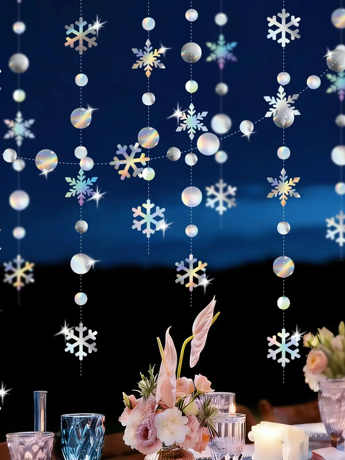 4M Schillernde Weihnachts-Schneeflocken-Dekoration Girlanden Winterwunderland Papier-Schneeflocken-Bänder Geburtstagsparty-Zubehör ﻿ – Detail 1