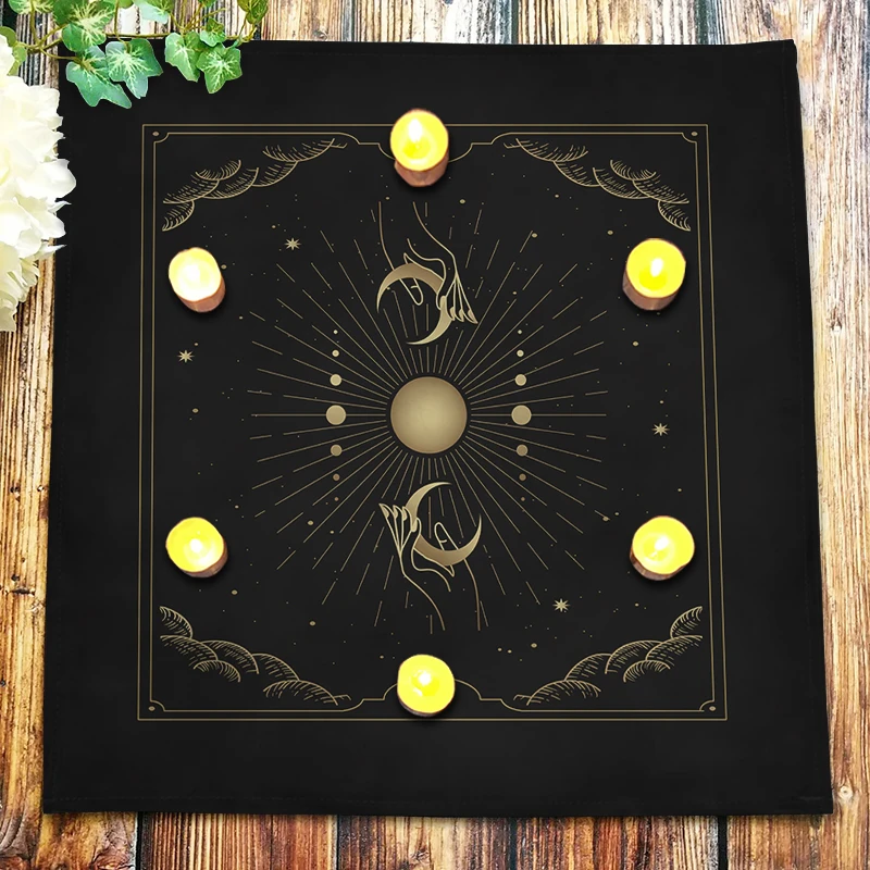 Hand Holding A Crescent Moon Tarot Tablecloth Celestial Event Altar Cloth Witchcraft Divination Astrology Oracle Card Pad 3 Size