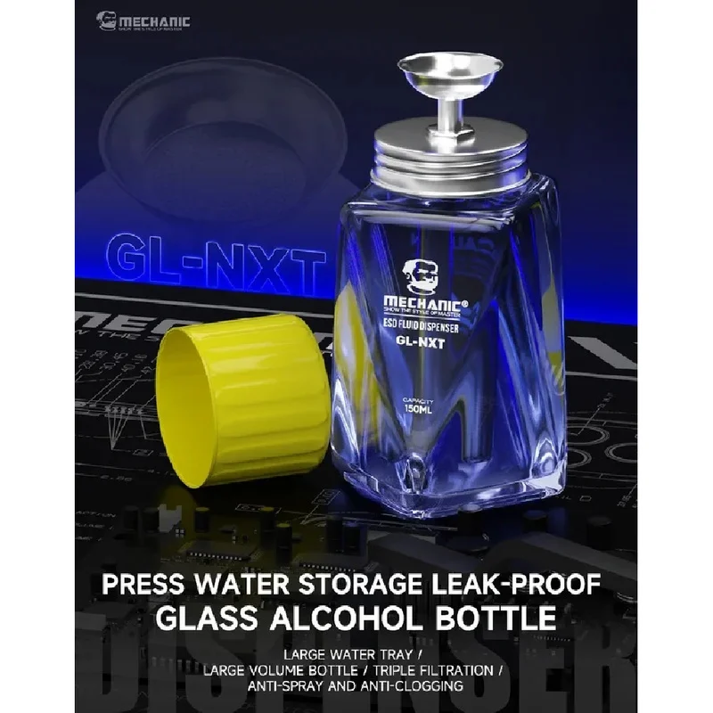 MECHANIC GL-NXT 150ML Press-type Alcohol Glass Bottle Leak-proof Large Water Tray Microporous Filtration Liquid Dispenser