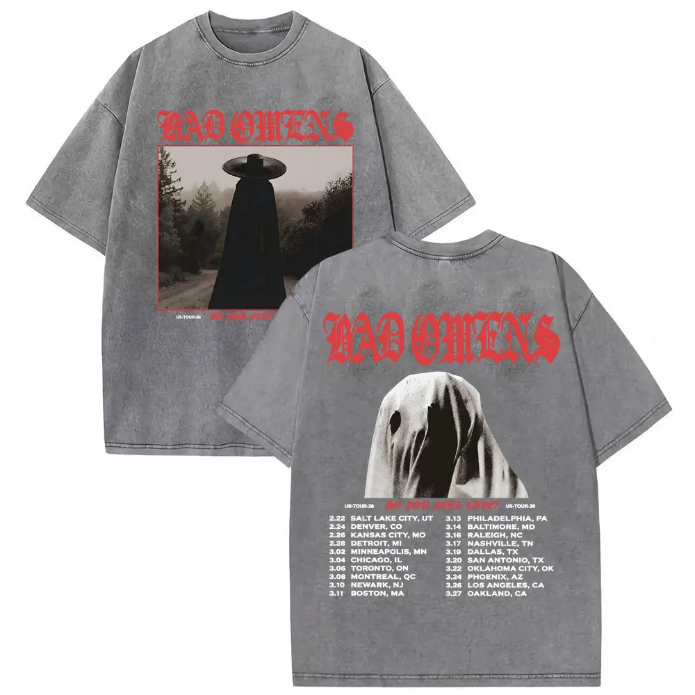 Bad Omens Do You Feel Love Tour 2026 Vintage Washed T Shirt Gothic Rock Band Concert Tshirts Men Women Fashion Oversized T-shirt