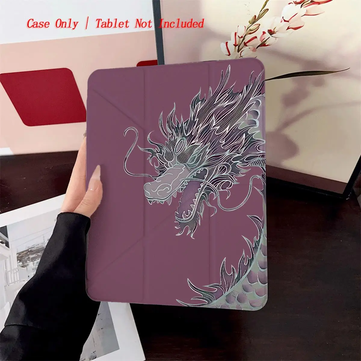 

Mysterious Y-Fold Acrylic Deep Purple Backdrop & Dragon Print iPad Case For Apple iPad Pro/Air/Mini Slim Anti-Scratch Cover