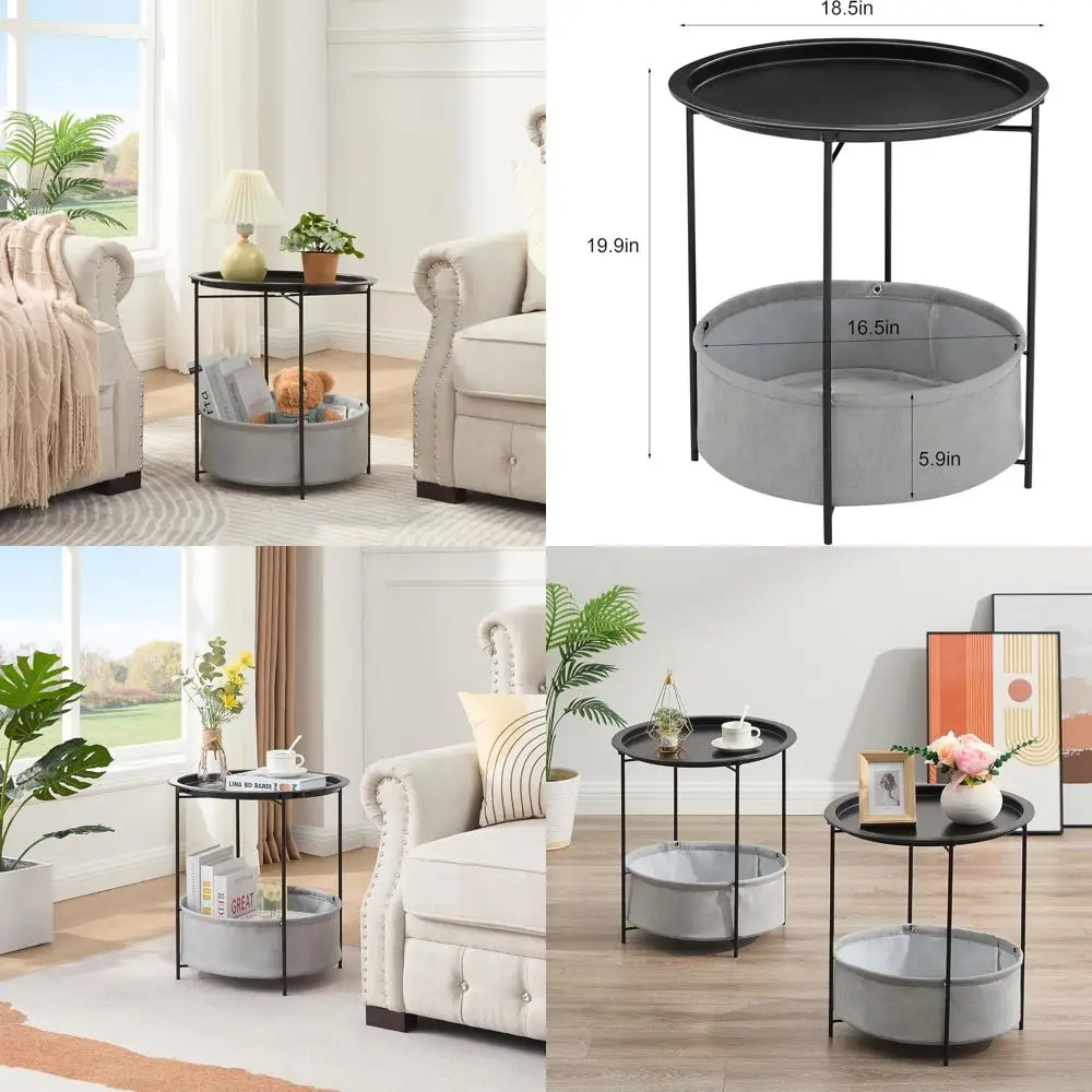 

Прикроватная тумбочка-корзина для хранения из ткани, металлическая, устойчивая к ржавчине и водонепроницаемая, со съемным подносом, для гостиных, балконов, лаунж-зон