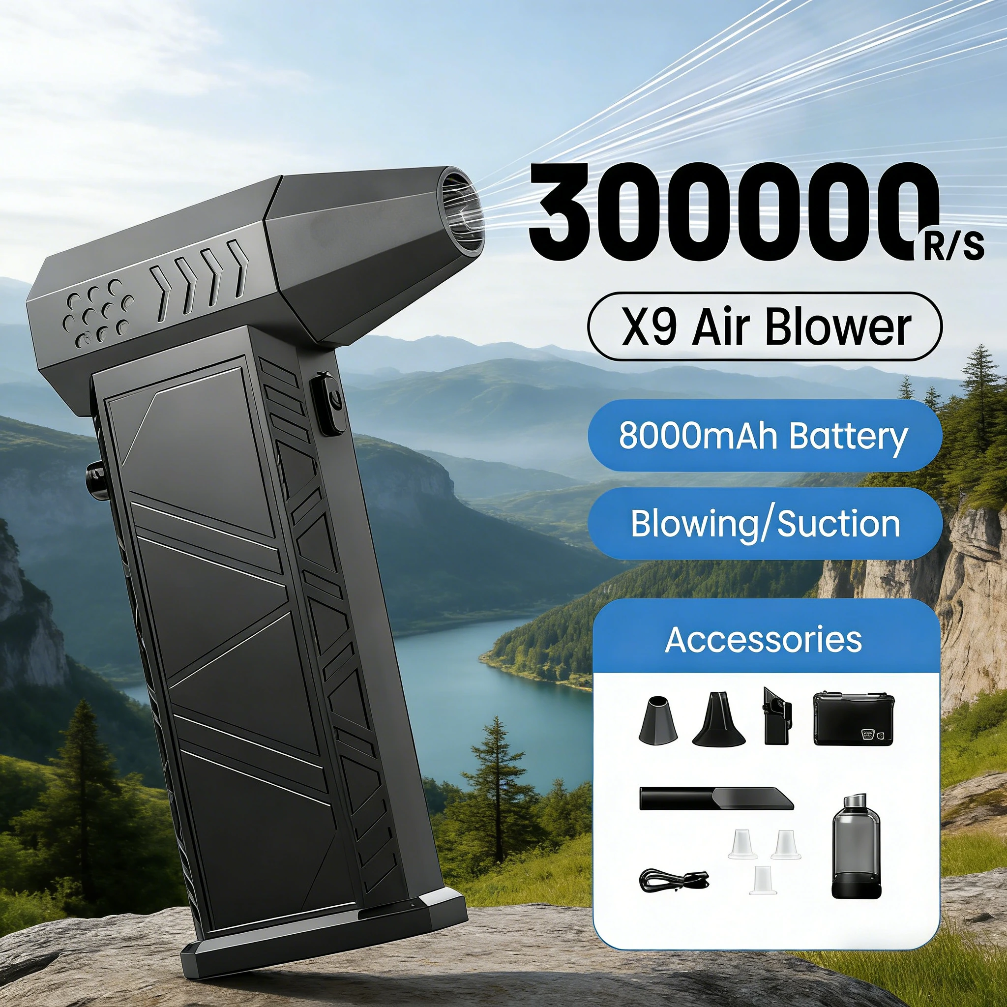 

X9 2-in-1 Brushless Turbo Jet Blower & Vacuum | 300000RPM PC Keyboard Cleaner for Car & Home