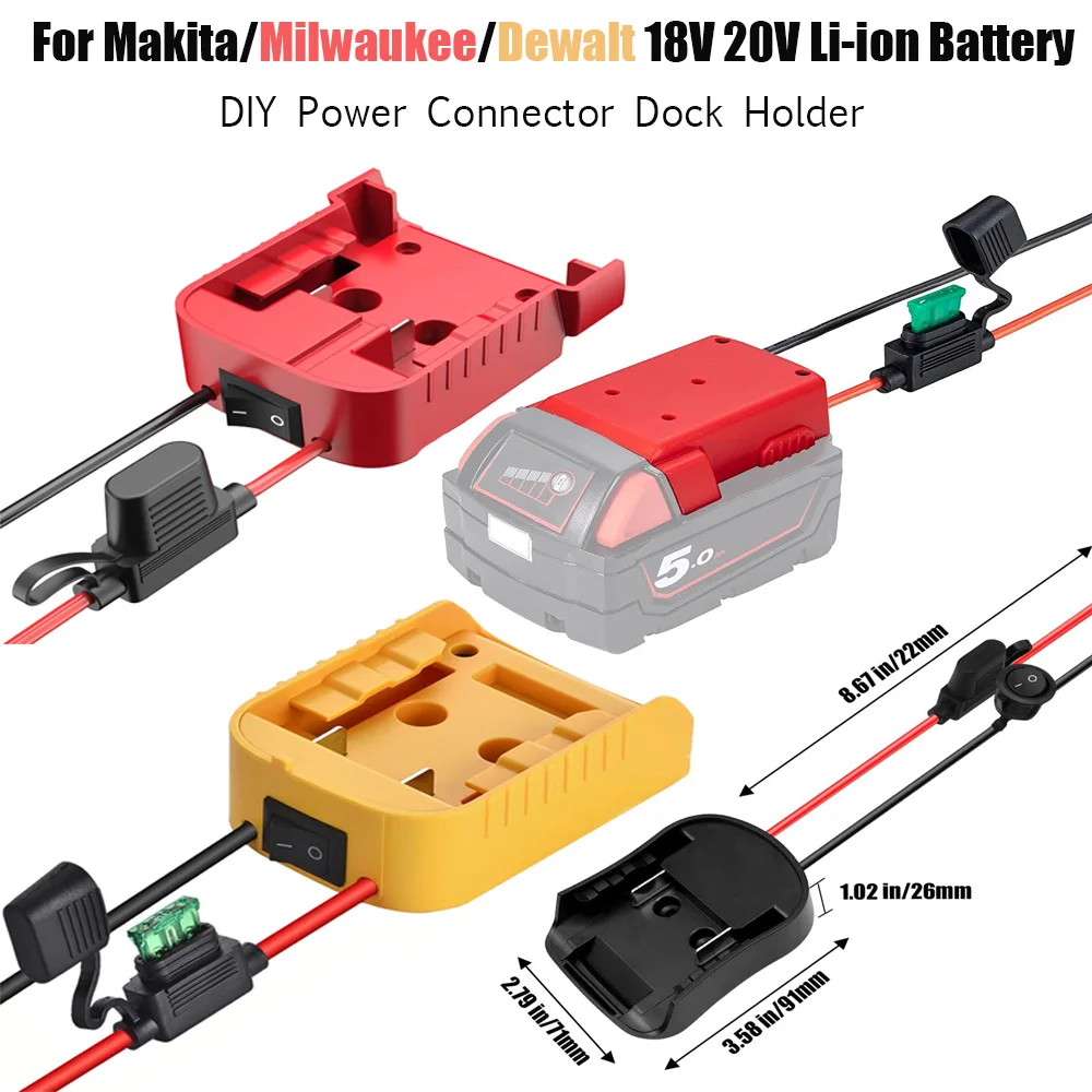 Power Wheel Adapter for Makita/Milwaukee/Dewalt 18V 20V Li-ion Battery DIY Power Connector Dock Holder