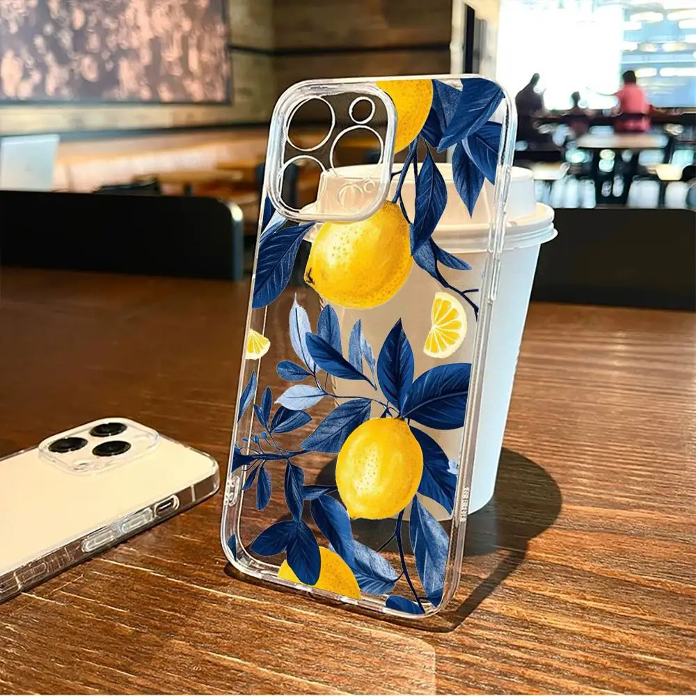 Custodia per telefono Summer Fruit Fresh Lemon per iPhone17,16,15,14,13,12,11 Plus, Cover morbida e trasparente Pro Max